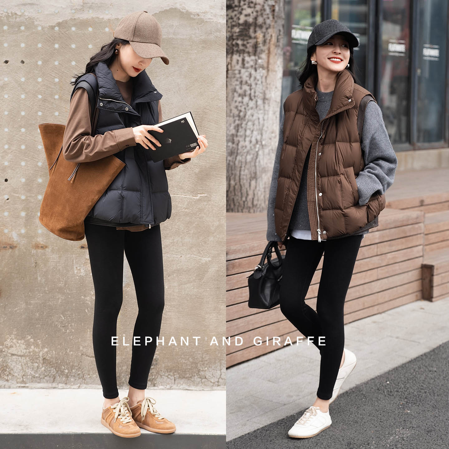 大象和长颈鹿 轻盈暖意 重塑冬日型格 拼皮设计羽绒马甲 510117