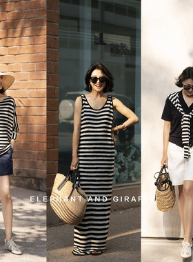 大象和长颈鹿 chill小调 清凉感莱赛尔松弛惬意条纹三件套 505210