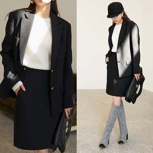 黑色羊毛西服半裙精致套装 lady系列 310103 office 大象和长颈鹿