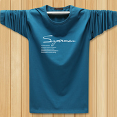 圆领宽松T恤 秋季 加大码 男士 纯棉弹力薄t恤休闲男上衣 莱卡棉长袖