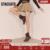 思加图新款 复古棕色运动靴短靴增高显瘦时装 靴女皮靴EHV13DD5