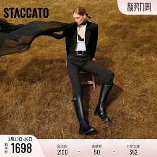 思加图新款 靴女靴EC335DG4 温莎骑士靴长靴高筒靴粗跟时装