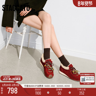 思加图冬季新款复古毛毛鞋加绒保暖休闲鞋深口鞋女鞋S1896DM5