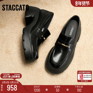 思加图新款节节高升乐福鞋厚底增高黑色jk小皮鞋女鞋鞋子EZJ03AA5