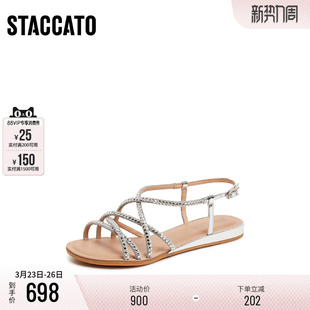 外穿凉鞋 平底鞋 9JI68BL5 碎碎冰仙女风罗马凉鞋 思加图新款