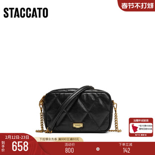 思加图新款复古小方包绗缝包菱格链条包单肩斜挎包女X8262CX5