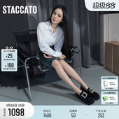 女鞋 杨幂同款 通勤黑色小皮鞋 方糖爵士英伦风乐福鞋 思加图2026新款