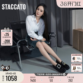 女鞋 杨幂同款 厚底黑色小皮鞋 方糖爵士英伦风乐福鞋 思加图2026新款