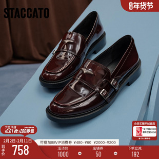 思加图新款圆舞海鸥英伦风乐福鞋增高黑色小皮鞋粗跟女鞋EFI03CA5