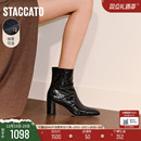 思加图2025新款优雅气质时装靴短靴高跟靴白色加绒女皮靴EYJ01DD5