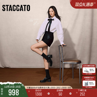 单鞋 杨幂同款 增高黑色jk小皮鞋 小珍妮英伦风复古乐福鞋 思加图新款