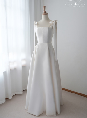 2025法式显瘦新款米卡多缎面吊带新娘出门纱轻婚纱礼服夏季气质