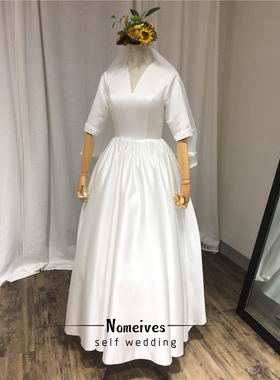 [初妆]法式文艺复古缎面轻婚纱显瘦简约出门纱蜜月旅拍蓬裙婚纱