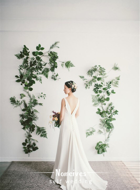 [拾光]新款优雅简约缎面婚纱性感露背拖尾婚纱复古森系轻婚纱