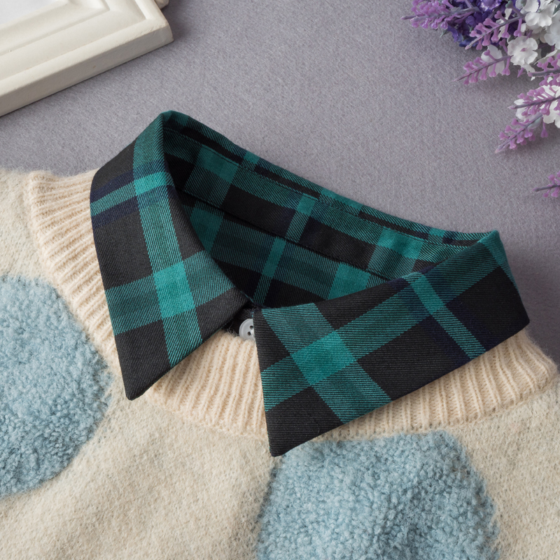 通用百搭格子假衣领减龄