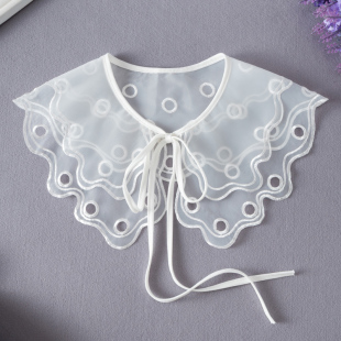 O韩版 饰领蝴蝶结绑带蕾丝领减龄 欧根纱外搭披肩假领子女娃娃领装