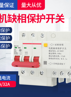 缺相保护器DZ47LD小型导轨式三相380V电机水泵风机短路断相开关63