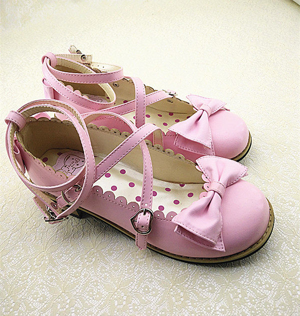 thumbnail for Japanese tea party LOLITA popular king low with cross strap bow round head girl princess shoes women's shoes single shoes