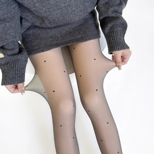 可拆卸浅黑波点丝袜双层连裤 袜爱心假透肤光腿圆点秋冬加绒袜