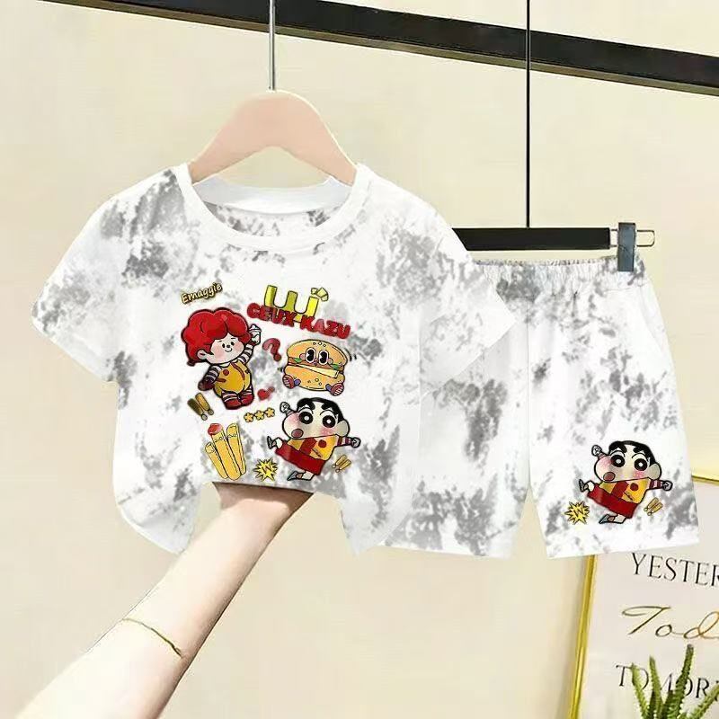 2026新款国潮卡通印花扎染短袖T恤套装男女童夏季纯棉洋气两件套9