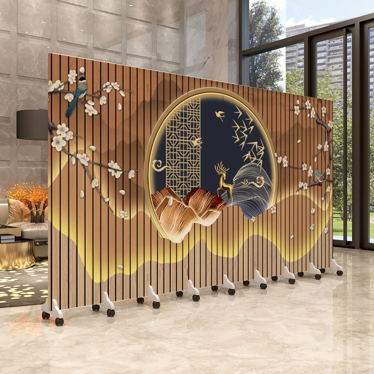 新中式古典屏风隔断客厅酒店饭店办公室遮挡现代简约折叠移动折屏