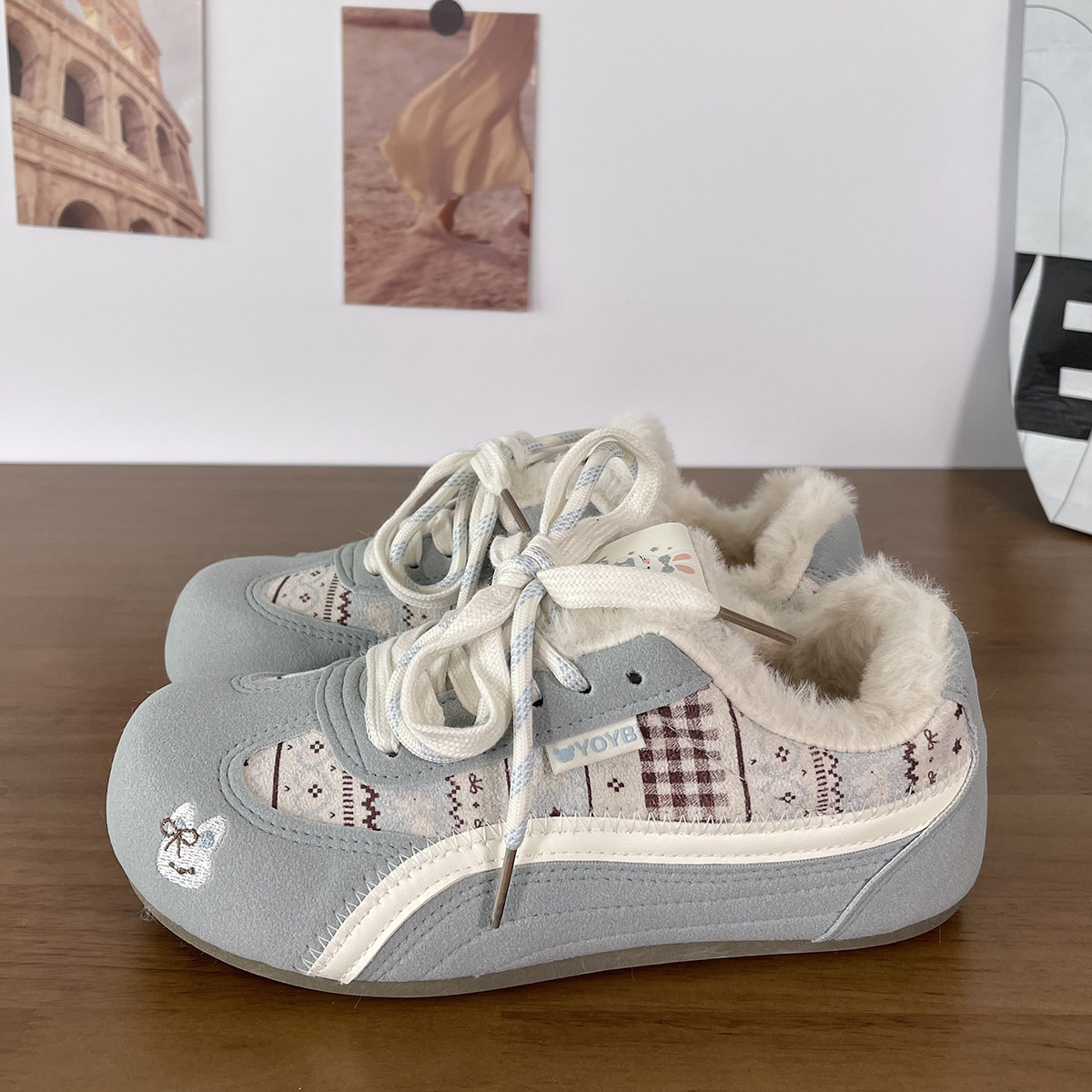 甜妹穿搭~加绒保暖加厚毛毛鞋韩版刺绣德训鞋休闲女生百搭板鞋女,女鞋,休闲板鞋,淘宝优惠券,粉丝福利购,淘宝优惠卷