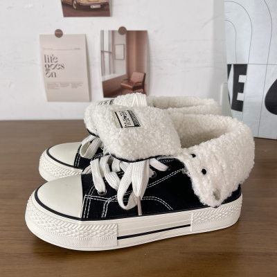 2025冬季新款加绒高帮棉鞋韩版厚底百搭爆款运动保暖板鞋女帆布鞋