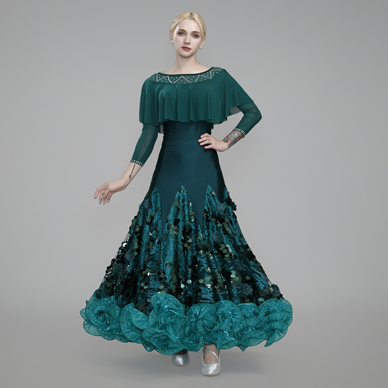 新款国标舞摩登舞大摆半身裙华尔兹练习长裙子广场舞裙交谊舞大摆