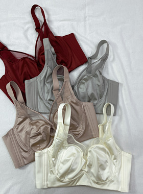 芯氧69135超薄缎面内衣女水晶杯BC软钢圈大胸显小聚拢调整型文胸