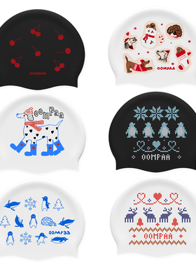 新款oompaa专业竞速圣诞限定硅胶双面印花泳帽标准游泳泳帽