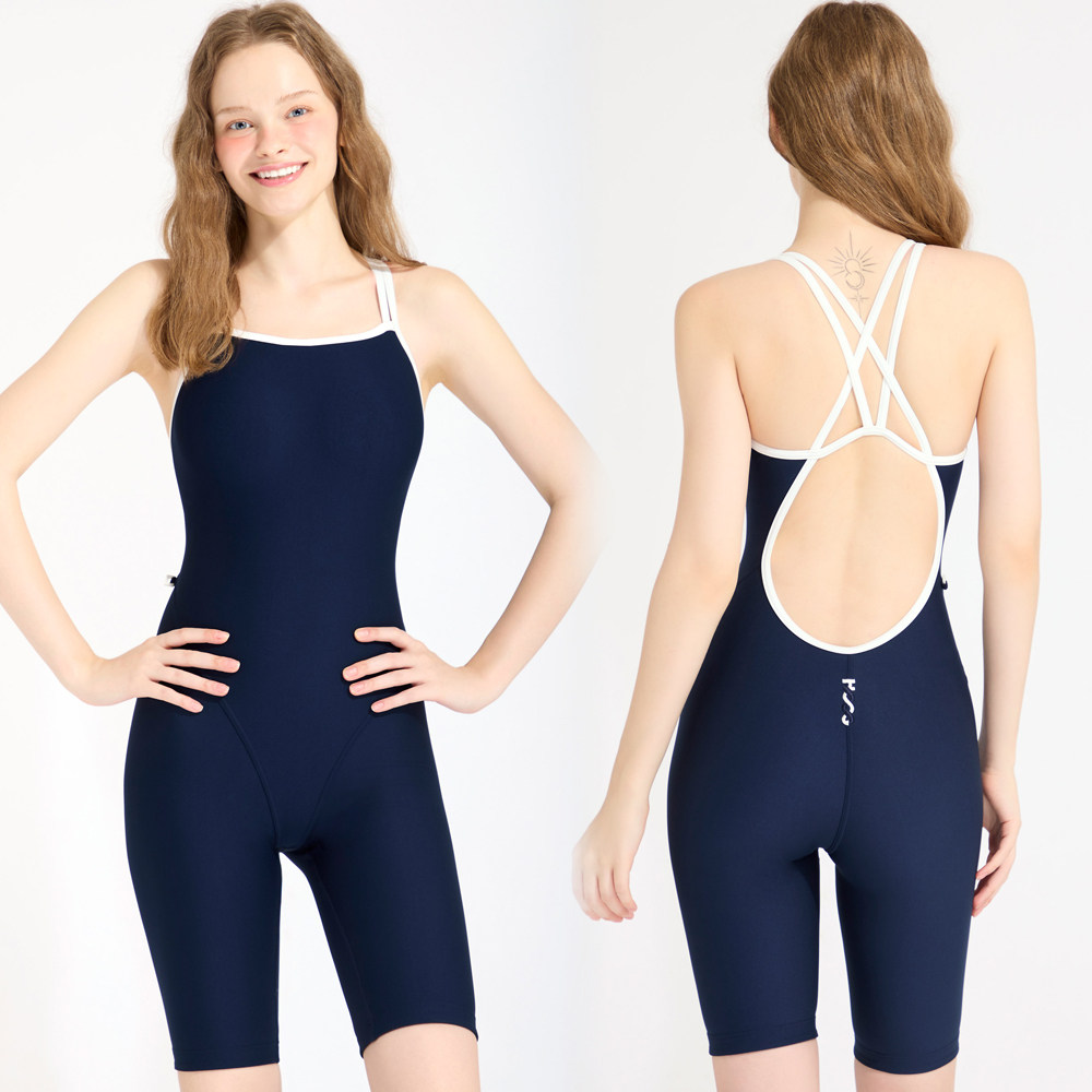 新款韩国代购hoog连体泳衣五分专业连体泳衣齐膝平角塑身显瘦泳衣