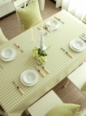 桌布布艺田园小清新餐桌布台布茶几布绿色小格子蕾丝防水包邮