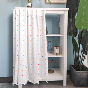 快乐彩色点点棉布柜子帘免打孔送粘贴轨道门帘隔断帘洗衣机帘定制