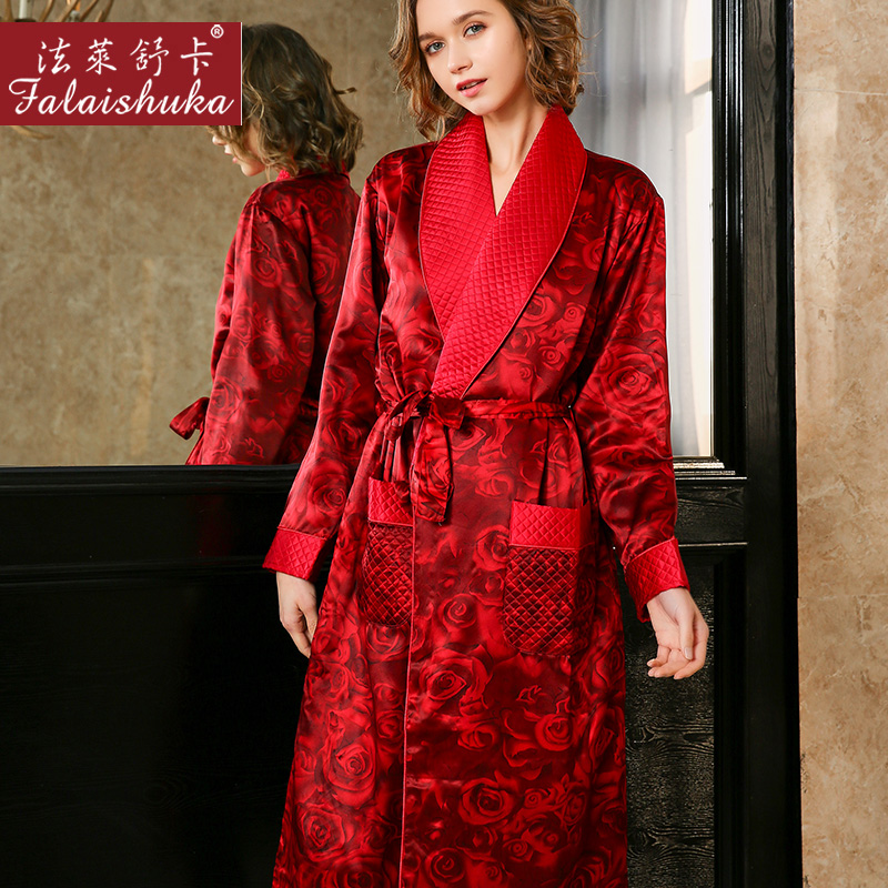 法莱舒卡真丝睡衣女长款桑蚕丝绸睡袍晨袍浴袍家居服双面加厚秋冬