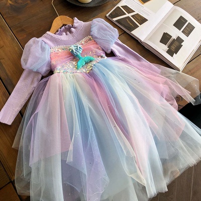 女童秋冬加厚美人鱼公主裙