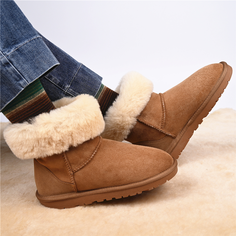 羊皮毛一体雪地靴男加绒高帮棉鞋