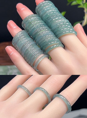 天然翡翠A货玉戒指保真玉指环冰蓝水戒圈男女情侣款玉石玉尾戒指