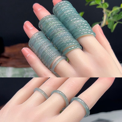 A货翡翠冰蓝水情侣戒圈戒指指环