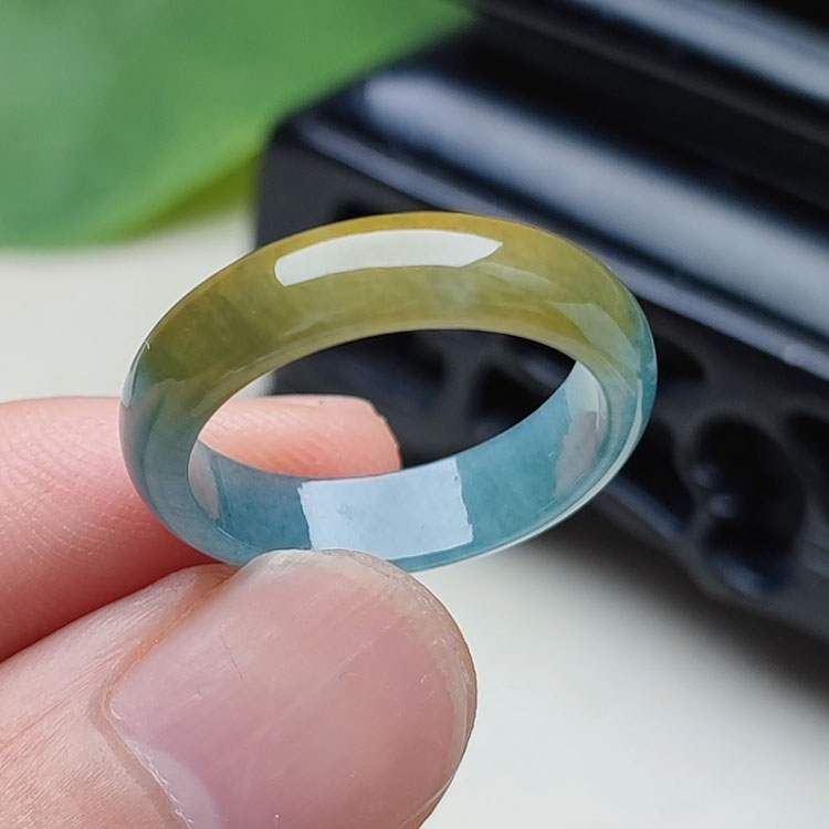 天然翡翠A货19.2MM冰种黄翡戒指