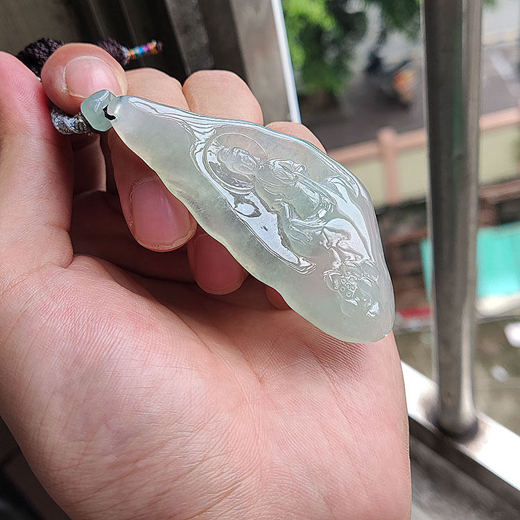 翠缘斋玉石缅甸A货翡翠玉观音玉佩高冰胶块精雕随型观音菩萨吊坠