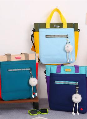 新款小学生书包男女大容量单肩手提包初中生补习袋手提包定制logo