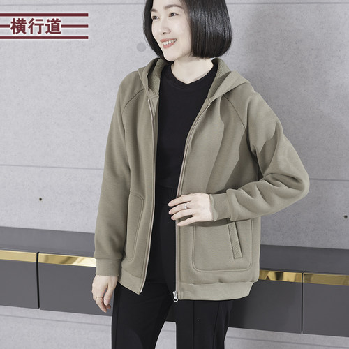 简约纯色连帽拉链加绒保暖外套