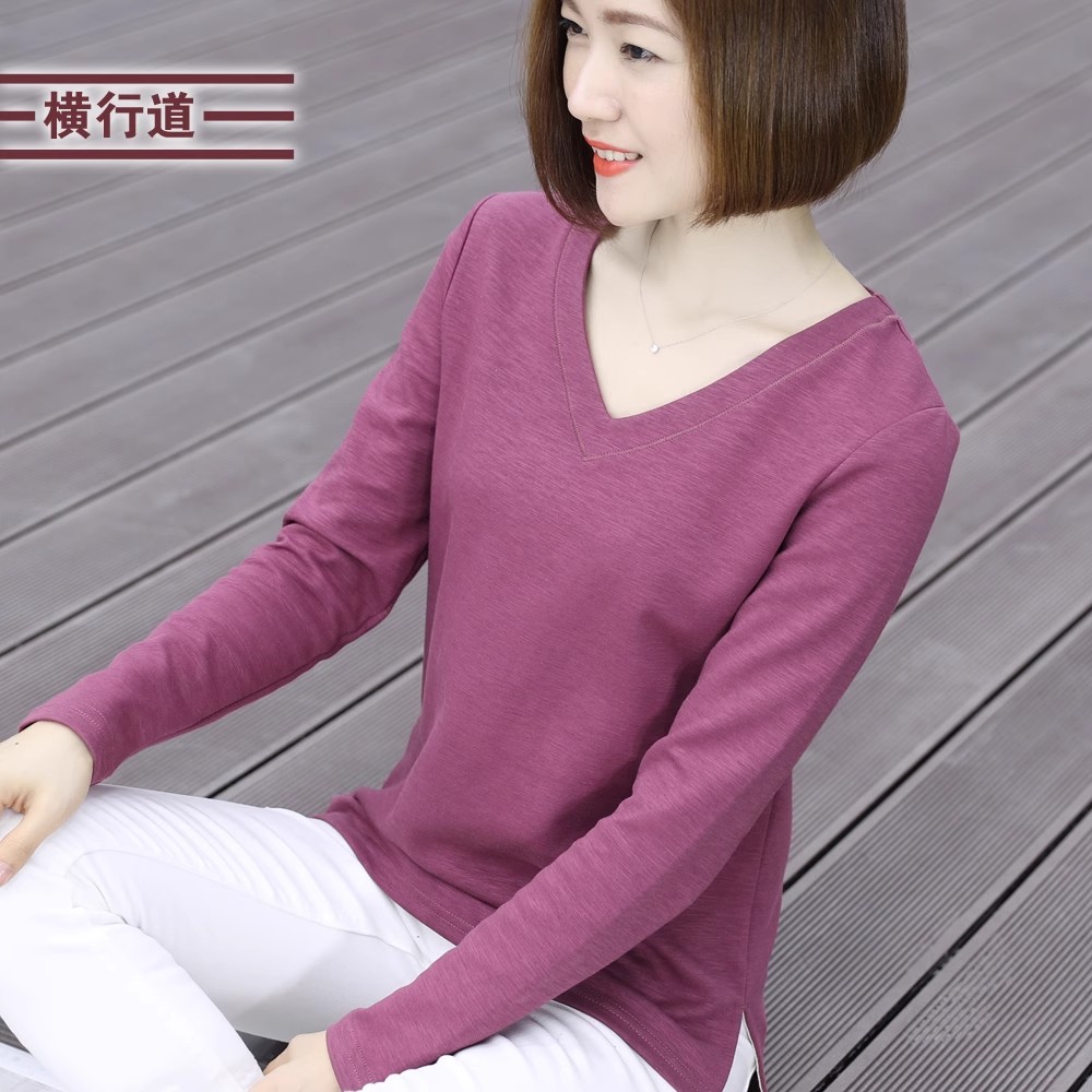横行道纯色新款大码中年妈妈长袖