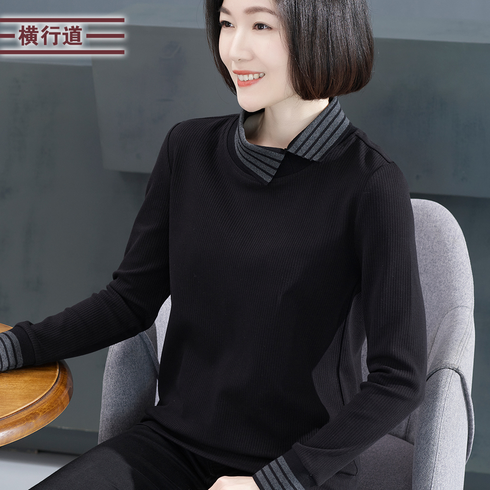 横行道翻领简约纯色长袖
