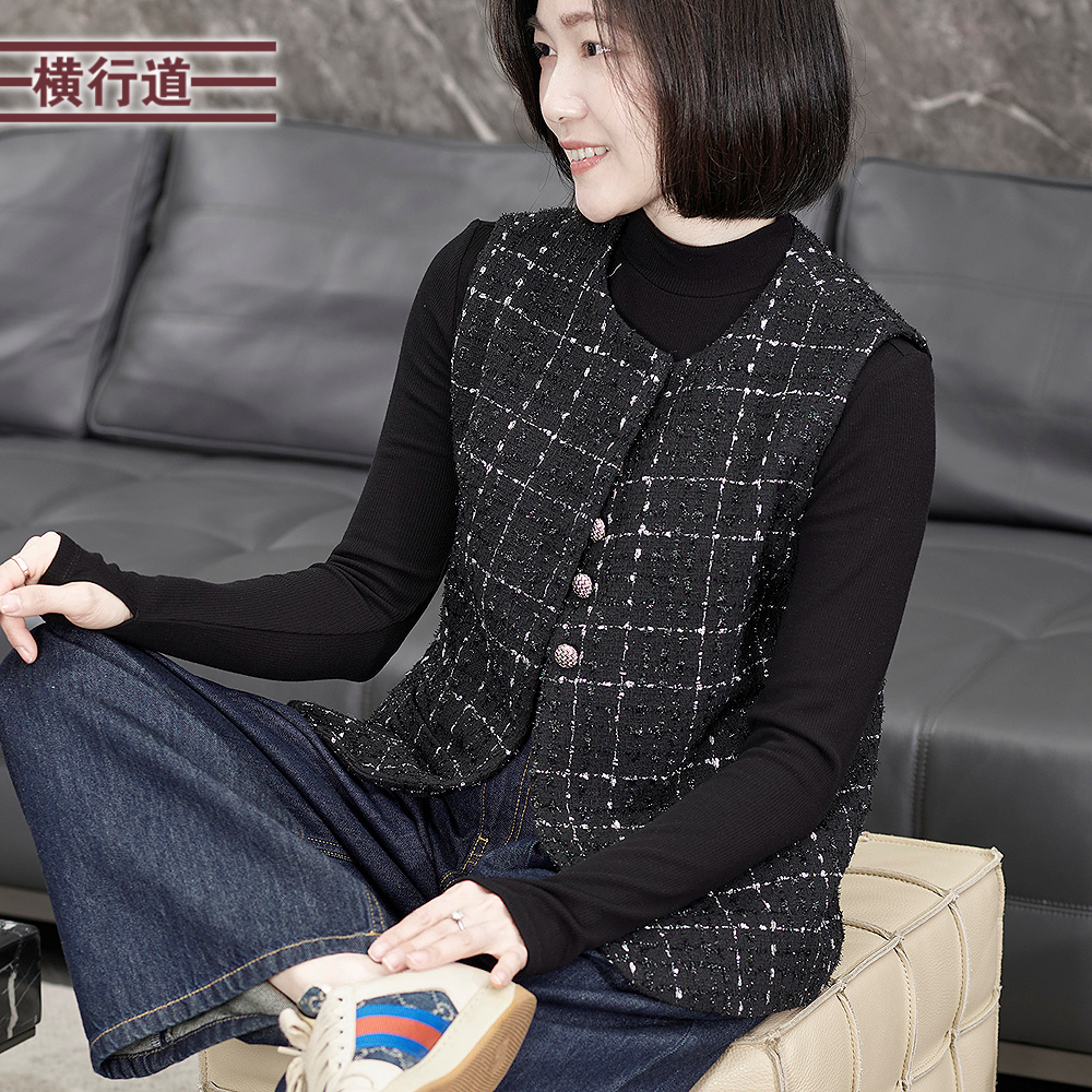 横行道小香风马甲外套格子女装