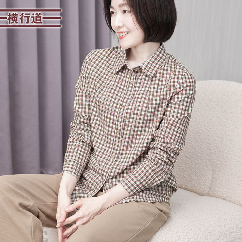 横行道全棉衬衫复古格子衬衣