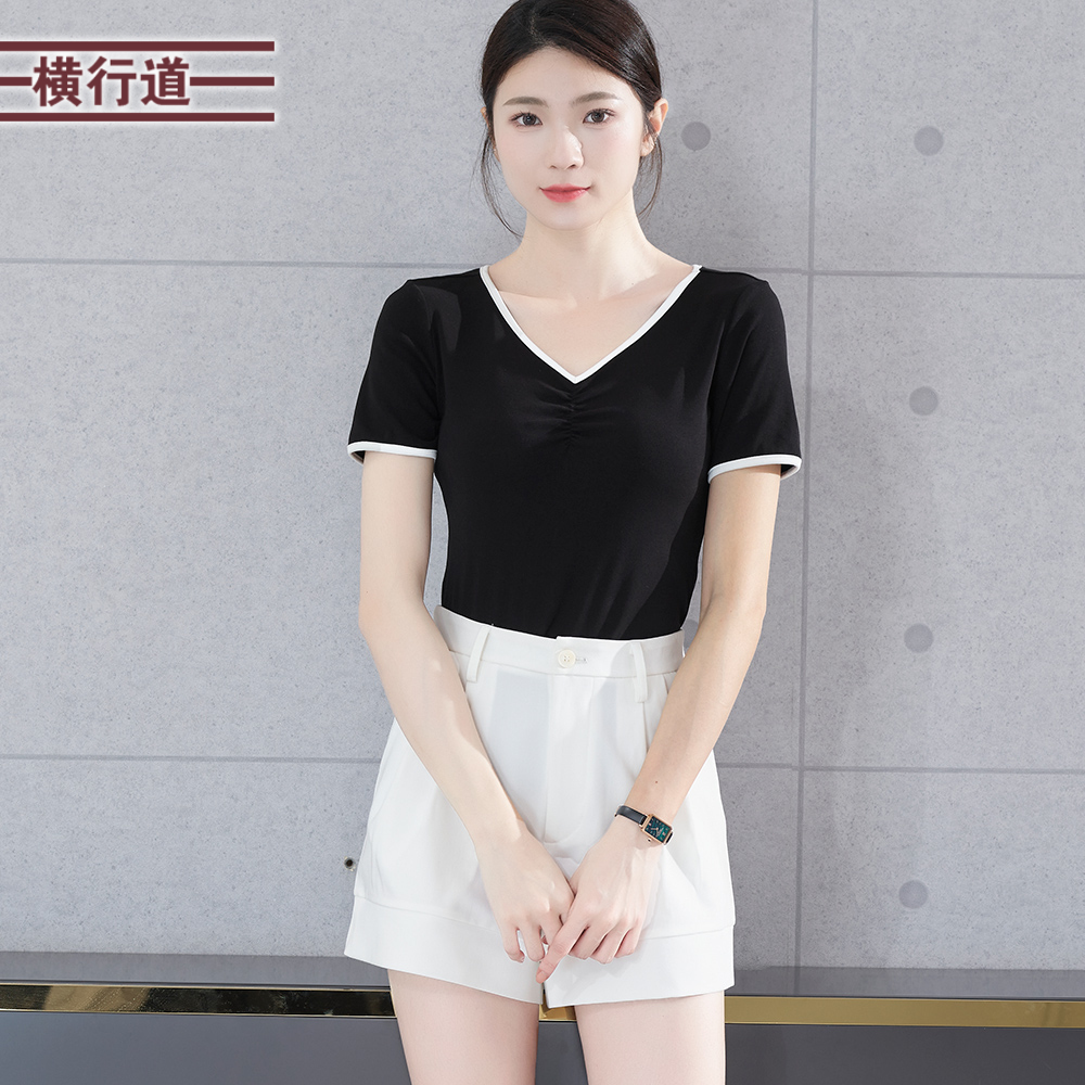 横行道新款夏装纯色简约修身短袖