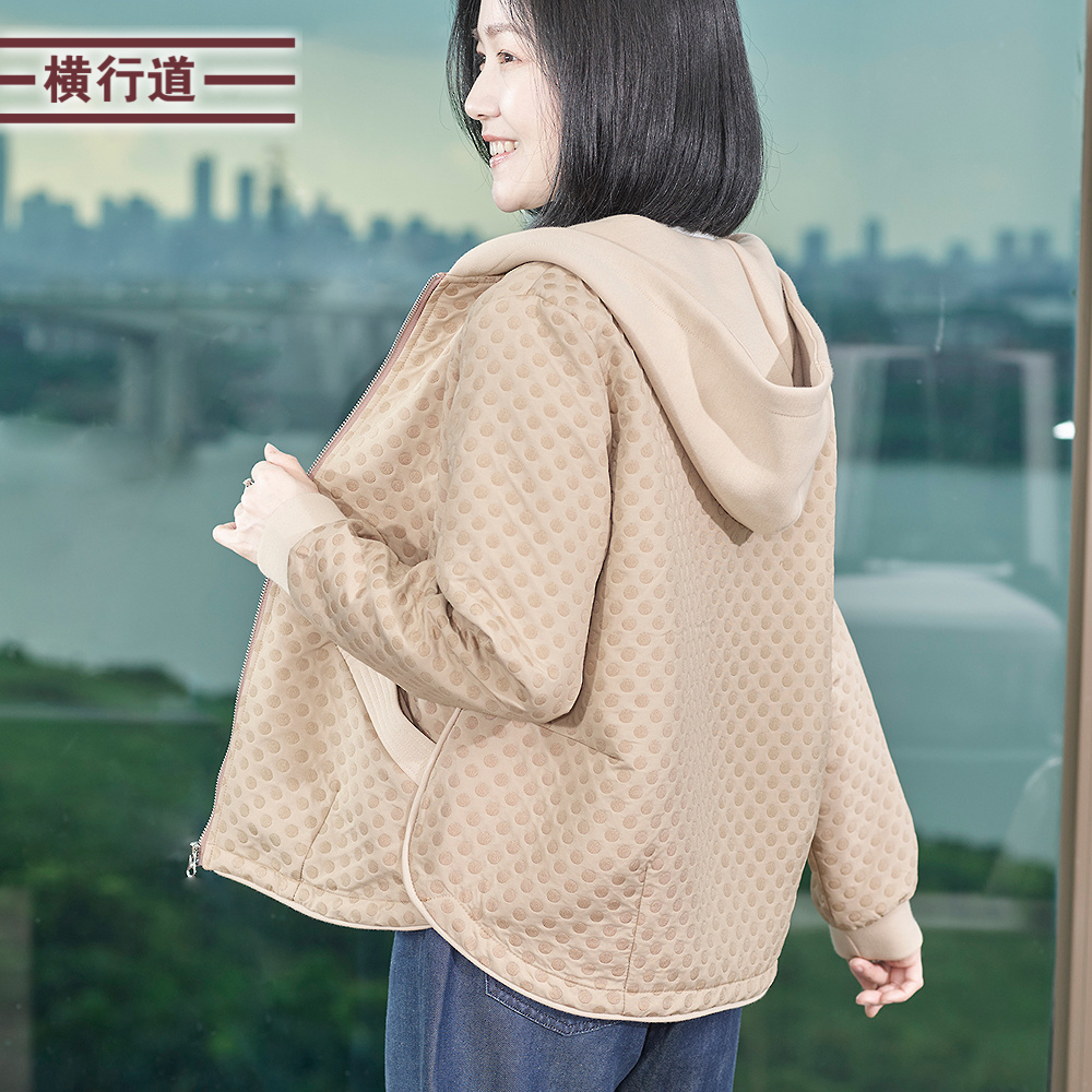 横行道波点连帽夹克休闲拉链外套