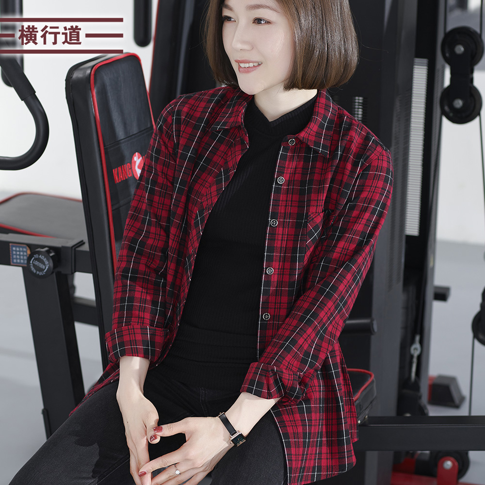 横行道新款黑白格子衬衫长袖宽