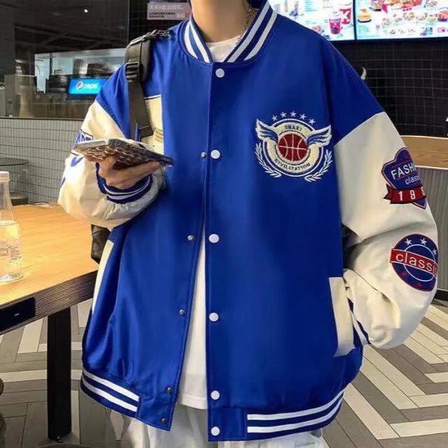 春秋薄款宽松情侣棒球服